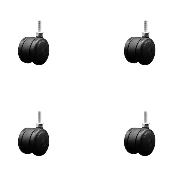 2'' Black Floor Safe Twin Wheel Casters 5/16 Threaded Stem , 4PK